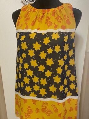 Gibson Latimer Yellow Black Floral Sleeveless Blouse